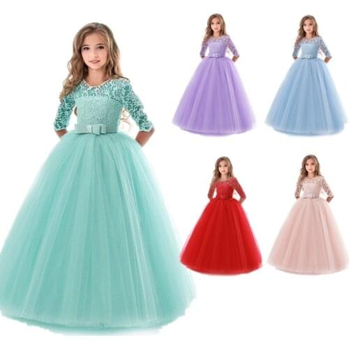 Girls Lace Half Sleeve Dress First Communion Dresses Hollow Tulle Wedding Evening Princess Costume For Junior Children Clothes
