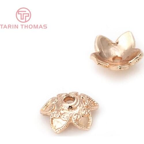 20PCS 9MM 24K Champagne Gold Color Plated Brass Flower Beads Caps High Quality Diy Jewelry Accessories