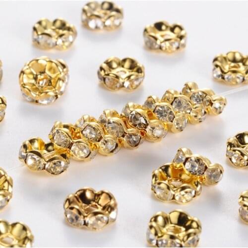 200 pcs 8mm Rondelle Brass Crystal Rhinestone Bead Spacer Beads for Jewelry Making DIY Bracelet Necklace Accessories 8x3.8mm