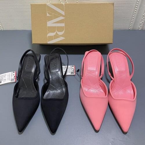 Summer New Brand Womens Shoes Pointed Shallow Mouth Exposed High Heels Single Shoes Square Head Middle HEELS SANDALS