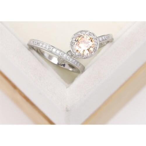 Best selling S925 pure silver gilded fashion luxury pair ring row diamond champagne white stone jewelry womens gift