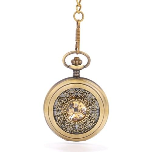 Copper color hollow carved white surface scale mechanical pocket watch Creative retro gift value exquisite flip pocket watch