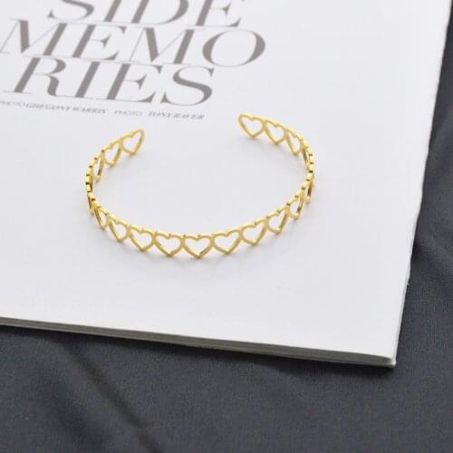Acheerup Fashion Gold Stainless Steel Open Bangle For Women Classical Hollow Heart Cuff Bracelet & Bangle Birthday Jewelry Gifts