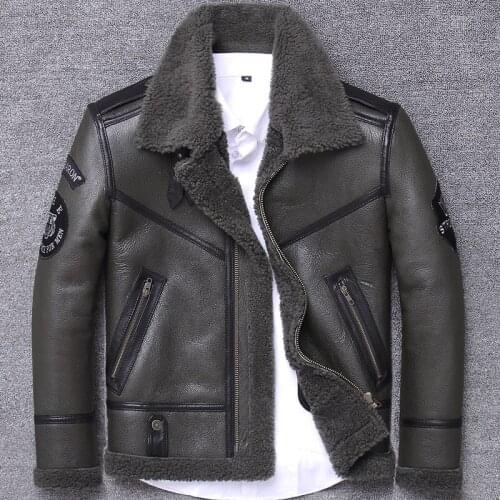 Fur Real Coat Men Winter Coats Clothes Streetwear Moto Biker Sheep Shearling Jacket Man Real Leather Coat Hiver 9902L