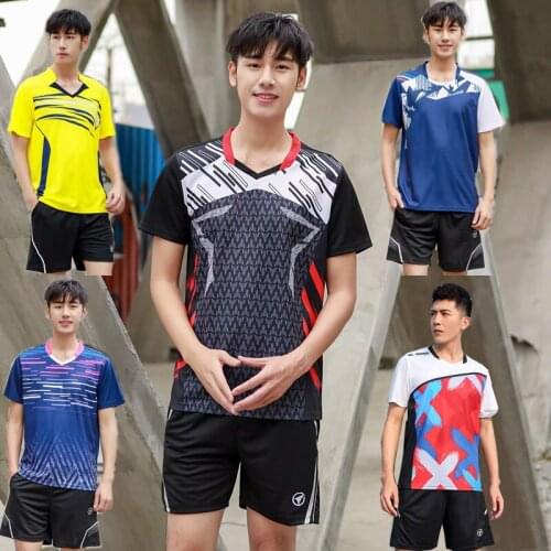 Men Tennis Shirt + Shorts Sets , Youth Badminton Jersey + Shorts Suits, Male Table Tennis T-shirt Clothes, Outdoor Sport Kit Set