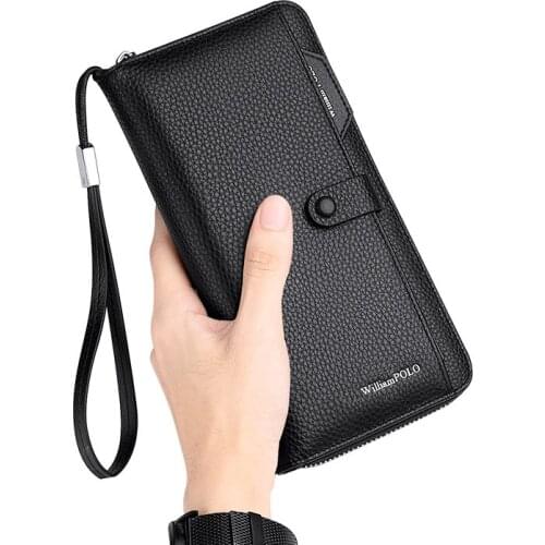 Mens Genuine Leather Long Wallet First Layer of Leather Zipper Men and Women Handbag Couple Fashion Business Casual Bag Card