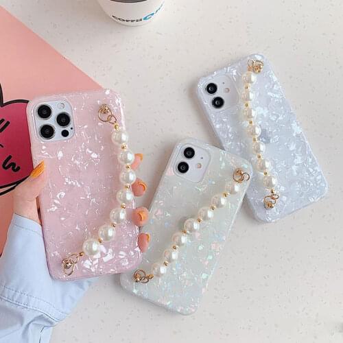 Luxury Plating Pearl Bracelet Wrist Chian Strap soft Case For iPhone 12 11 Pro Max 12mini X XS XR XSMax 6S 7 8 Plus SE2020 Cover