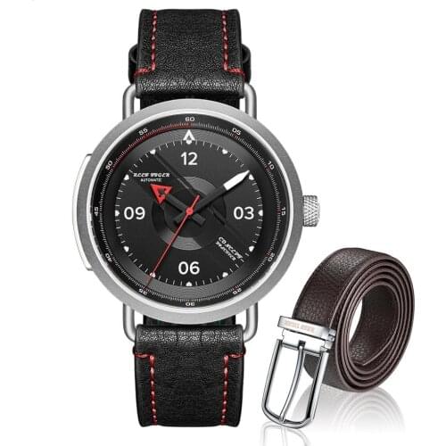 Reef Tiger Limited Edition Discover PVD Black Leather Strap And Leather Belts Set