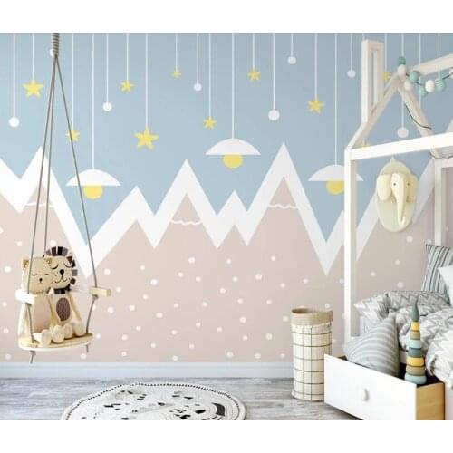 Bacal custom 3D wallpaper mural geometric mountain starry blue sky childrens girl boy room background wall paper bedroom decor