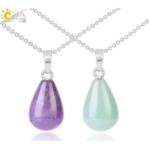 CSJA Natural Pink Crystal Green Aventurine Necklace Tiger Eye Stone Water Drop Bead Necklace&Pendant Women Handmade Jewelry F519