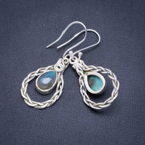 Natural Blue Fire Labradorite Handmade Unique 925 Sterling Silver Earrings 1.75" A2319