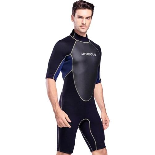 Full Wetsuits 3mm Neoprene Wetsuit Back Zip Short Sleeve for Diving Surfing Snorkeling, One Piece Wet Suit Watersports for Men