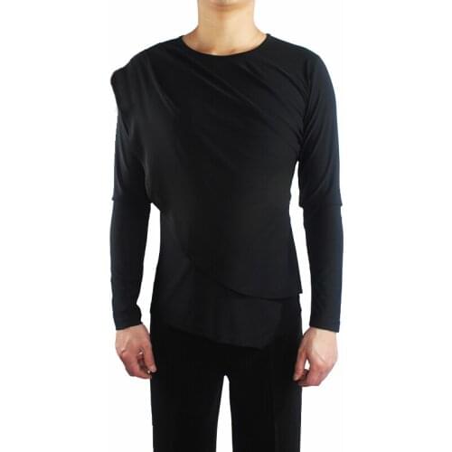 New Round Neck Latin Dance Tops For MenS Practice Clothes Long-Sleeved Ballroom Latin Dancing Wear Performance Tops ZH3119