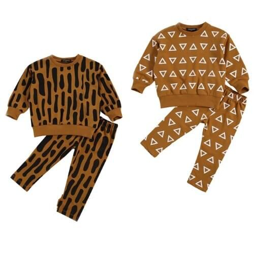 Baby Outfits Toddler Baby Boy Girl Fall Winter Clothes Long Sleeve Triangle/Stripe Pullover Top Pants Set