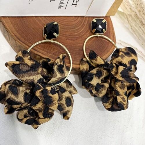 Wholesale Fashion Leopard Cloth Drop Earrings for Women Bohemia Oversize Dangle Earrings Statement Earrings Party Jewelry Gifts