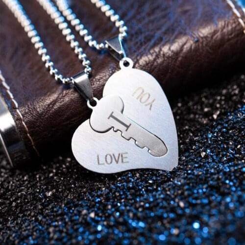 Couples Key Heart Pendant Shaped Necklace For Girlfriend 2 Pieces Jewelry Made With I Love You Romantic Valentines Day Gift