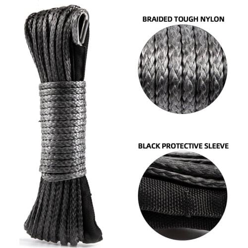 6mm x 15m 1/4’’ x 50ft 7700LBs Plasma Cable Synthetic Winch Line Uhmwpe Rope with Sheath Car Accessories for ATV UTV Off-Road