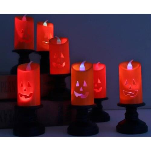 Halloween Candle Light Halloween Props 3D Pumpkin Flameless Candle Light for Desk Fence Bar decoration