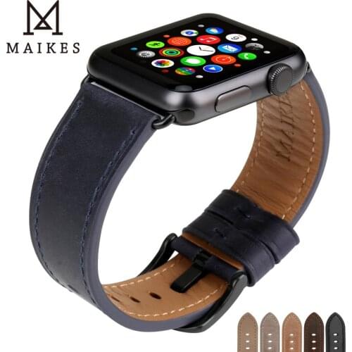 MAIKES Leather Watchbands Replacement For Apple Watch Strap 42mm 38mm Series 3 2 1 & Apple Watch Band 44mm 40mm SE 6 5 4 iwatch