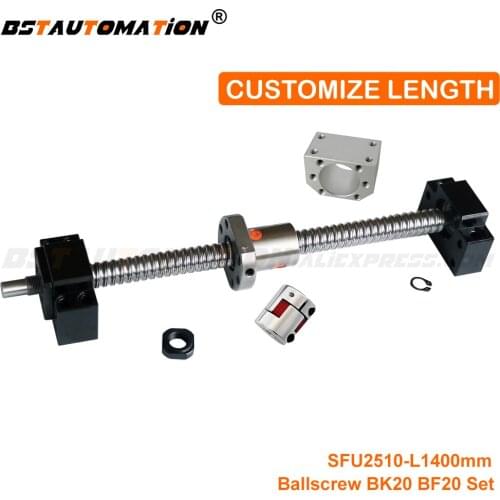 SFU2510 Ball screw RM2510 Ballscrew 1400mm with end machined + Ballnut + BK20 BF20 End support + Jaw Coupling for CNC Router