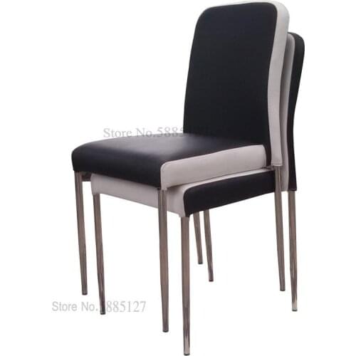 Stackable Dining Chair Modern Minimalist Home Stool Black White Leather Stainless Steel Chair Hotel Restaurant Chair Back Chair