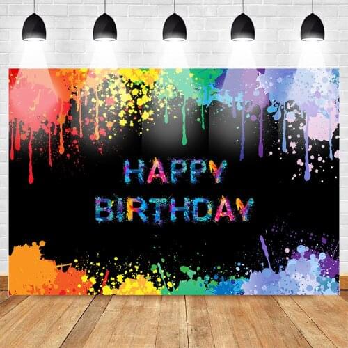 Glow Splatter Backdrop Birthday Background Colorful Graffiti Birthday Party Banner Decoration Neon Paint Photo Booth Backdrops