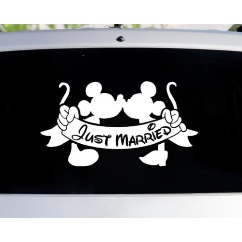Just Married Wall Decal Mickey and Minnie Silhouette Vinyl Sticker Wedding Decoration Removable Bedroom Home Decor Mural B201