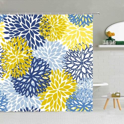 3D Printing Color flower Blue Yellow Gray Waterproof Shower Curtain Set Polyester Fabric High Quality Bath Curtains With Hooks