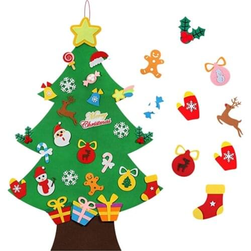 Felt Christmas Tree 46.5 Inch 3D DIY Set with 33 Pieces of Ornament Decor Wall Hanging Christmas Tree Decorations Kids Gifts