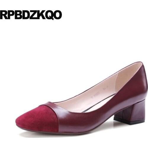 Suede Girls Footwear Female Pumps 2021 Gray High Heels Square Toe Wine Red Trending Block Elegant Women Shoes Vintage Medium