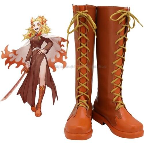 Demon Slayer Female Kyojuro Rengoku Shoes Cosplay Kimetsu no Yaiba Rengoku Kyojuro Cosplay Boots Orange Shoes