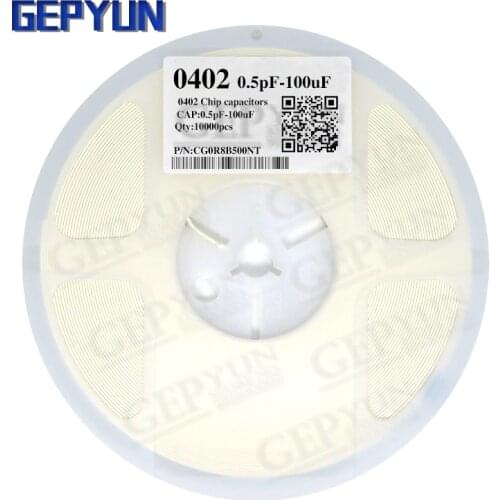 1Reel = (10000pcs) 0402 0.5pF ~ 100uF SMD Film Gepyun Chip Multilayer Ceramic Capacitor 10NF 100NF 1UF 2.2UF 4.7UF 10UF 1PF 6PF