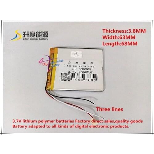 3.7V 2500mAh 386368 Polymer lithium ion / Li-ion battery for mobile phone tablet pc POWER BANK mp4 cell phone