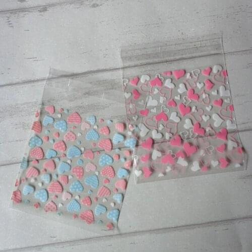 400pcs Heart Pattern Transparent Self-adhesive Food Packing bag Cellophane Bag, Cute Biscuit bag Plastic Party Favor Bag