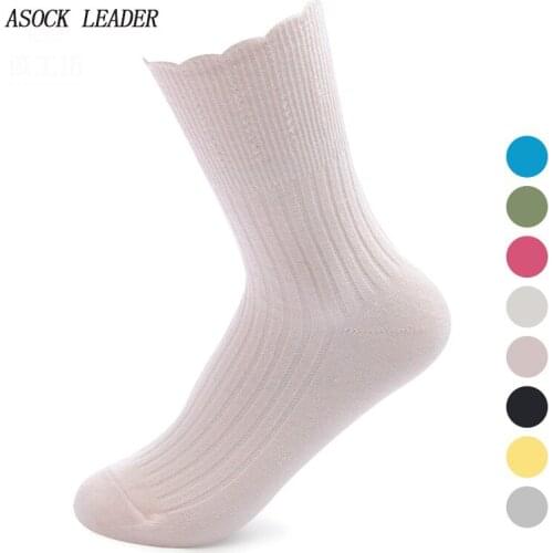 5 Pairs Womens Socks Pure Cotton Candy Color Edge Four Seasons Loose Mouth Cotton Socks For Women