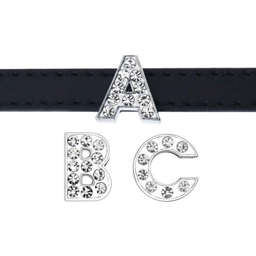 50pcs 8mm *A-Z* zinc alloy and full rhinestone Slide letters Wear letters Fit Wristbands and Pet Collar DIY Accessories