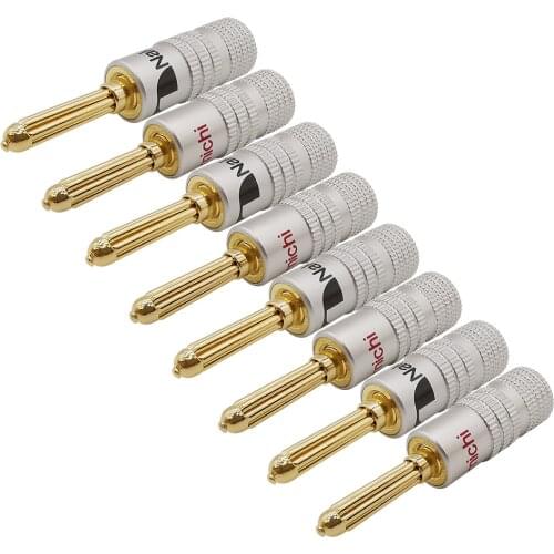 8Pcs Banana Male Connector Gold-plated 4mm Banana Plug Connector with Screw Lock for Audio Jack Speaker Plugs Black & Red
