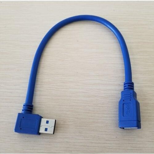 90 Degree Right Angle USB 3.0 Type A Extension Data Cable Male to Female Blue 30cm