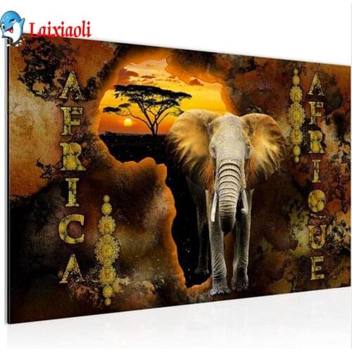 Sunset African Elephant Tree 5D Diamond Embroidery abstract art Diamond Painting Full Round Drill Sale NostalgicRetro Pictures