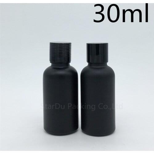 Free Shipping 200pcs 30ML Black Frosted Glass Bottle Vials Essential Oil Bottle with black screw cap 30cc Perfume bottles