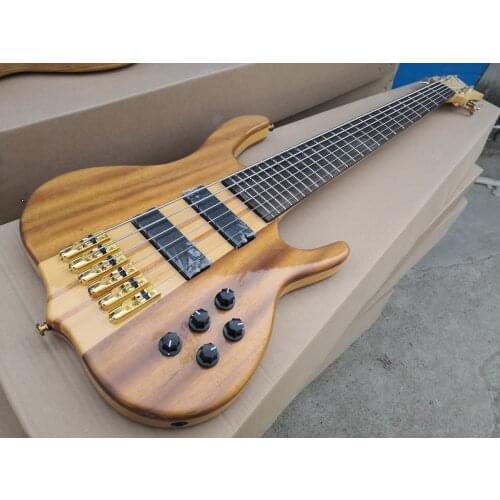 Free shipping custom 6 string guitar bass ,ASH body,burl maple veneer,19mm space ,neck through body,6 strings bass