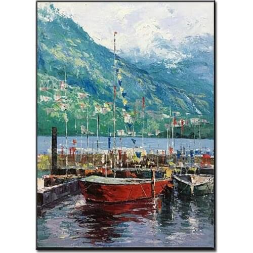 100% Hand Painted Little Boat Picture Large Canvas Oil Painting On Cancas For Living Room Wall Art Home Decor Seascape Paintings