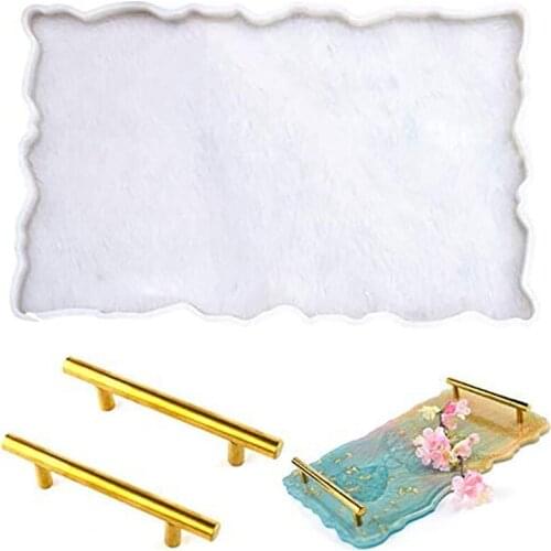 Silicone Resin Tray Molds Platter Molds Large Tray Irregular Coaster Molds Epoxy Resin Casting Molds with 2pcs Golden Handles