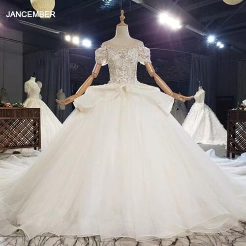 HTL1666 Gorgeous Temperament Beading Crystal Wedding Dress 2020 O-Neck Short Bubble Sleeve Ball-Gowns vestidos de matrimonio