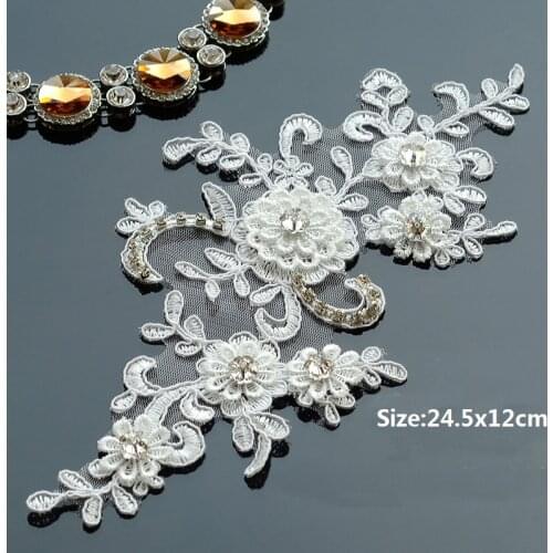 2PCS=1Pair Handmade Beaded Lace Applique 3D Flower Lace Trim For DIY Wedding Dress Bride Headdress Shoes Hat