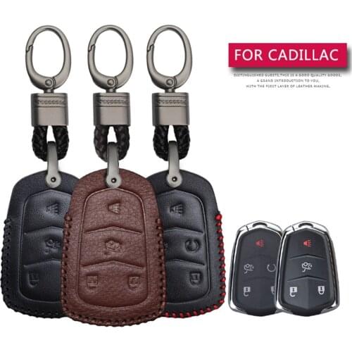 KUKAKEY Car Accessories Key Cover Case For Cadillac XTS ATS CTS STS CT6 XT5 Escalade SRX Hand-woven Smoky Grey Metal Keyring