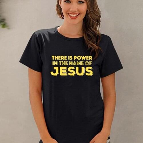 Summer Hot Sale There Is Power In The Name of Jesus Womens T Shirt I Run on Jesus Faith Religion Inspire Tee Casual Cotton Tops
