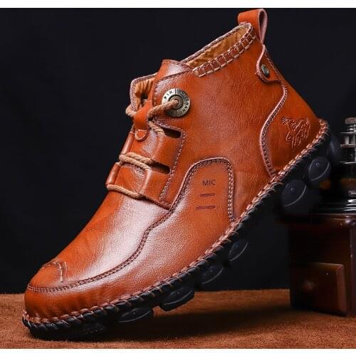Mens Ankle Leather Boots 2021 Autumn Winter Men Shoes Quality Real Leather Men Vintage British Military Boots Plus Size 38-48