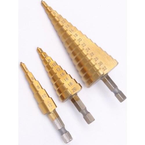 3Pcs titanium-plate High-Speed Steel Step Drill Bit Set Drill Bits Set for Sheet Metal Hole Drilling 4-12mm 4-20mm 4-32mm