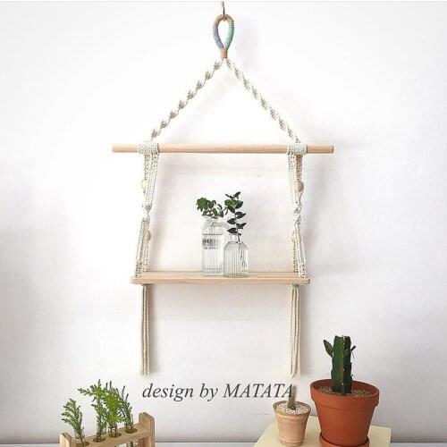 Boho Macrame Wall Hanging Shelf Woven Tassel Wood Organizer Shelves Wall Floating Hanger Plant Rack Tapestry Home Decor